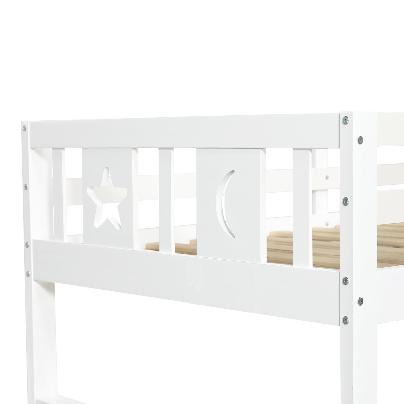 Children's Bunk Bed with Staircase, Drawer Storage, Slatted Base, Solid Wood Frame for Compact Room, 225L x 140W x 150H cm, White