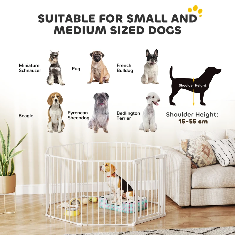 PawHut 8-Panel Metal Folding Safety Gate & Playpen, 61 x 75 cm Panels (24 x 29.5 in) — White