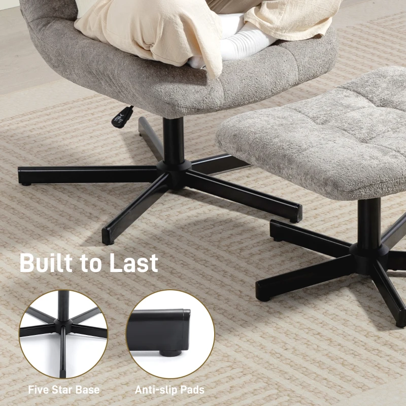 HOMCOM Recliner with Ottoman, 360° Swivel, Adjustable Height & 4-Position Back — 26 x 31.5 x 36.6–40.9 in, Gray