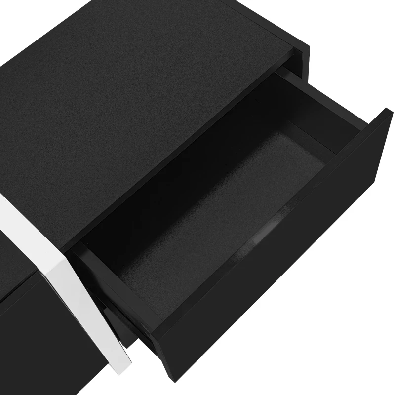 High-gloss Finish TV Cabinet with 3 Doors, 1 Drawer, Contrasting Base and Legs, TV Stand for Living Room, 170L x 29.5W x 40H cm, Black+White