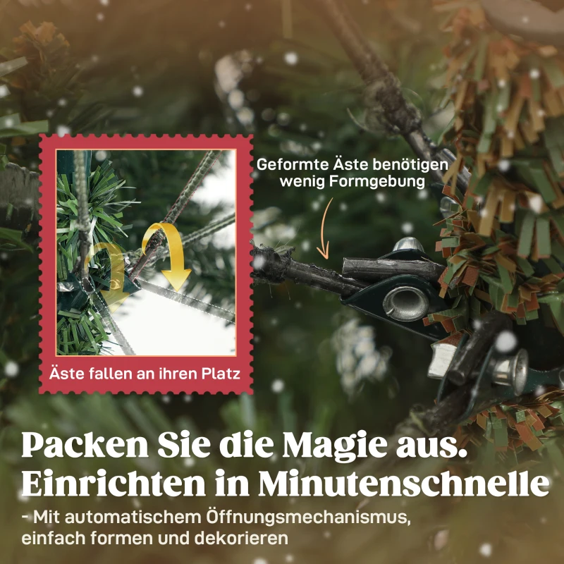 HOMCOM Künstlicher Weihnachtsbaum mit realistischen Zweigen, Kunst-Tannenbaum, Metallständer, leichte Montage, Grün