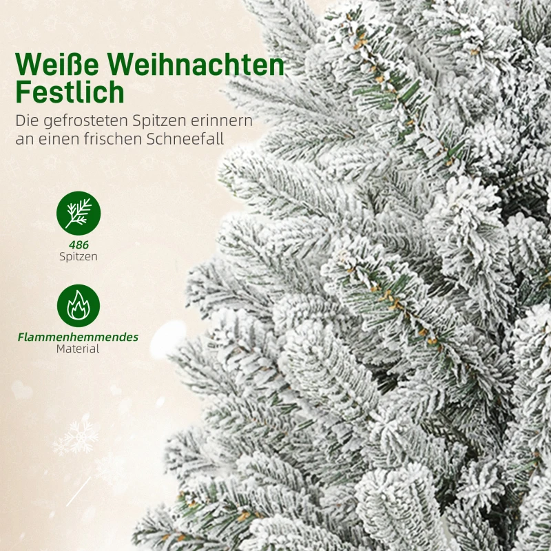 HOMCOM Mini Künstlicher Weihnachtsbaum 90 cm künstlich Tannenbaum mit Schnee, 486 Spitzen Zementbasis Leinenbezug