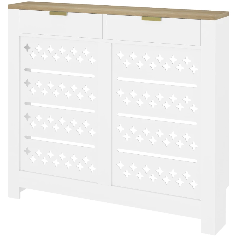 HOMCOM Cobertura para Radiador com Armário Basculante e Prateleira 108x19x95,5 cm Branco