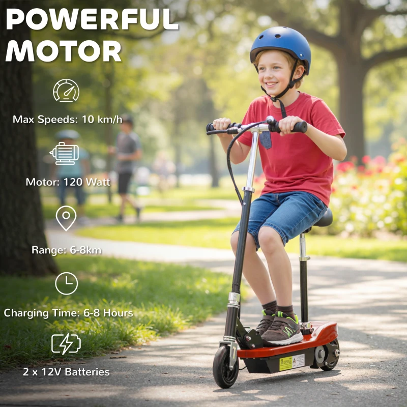 HOMCOM Outdoor Ride On Powered Scooter Sporting Toy 120W Motor Bike 2 x 12V Battery - Red