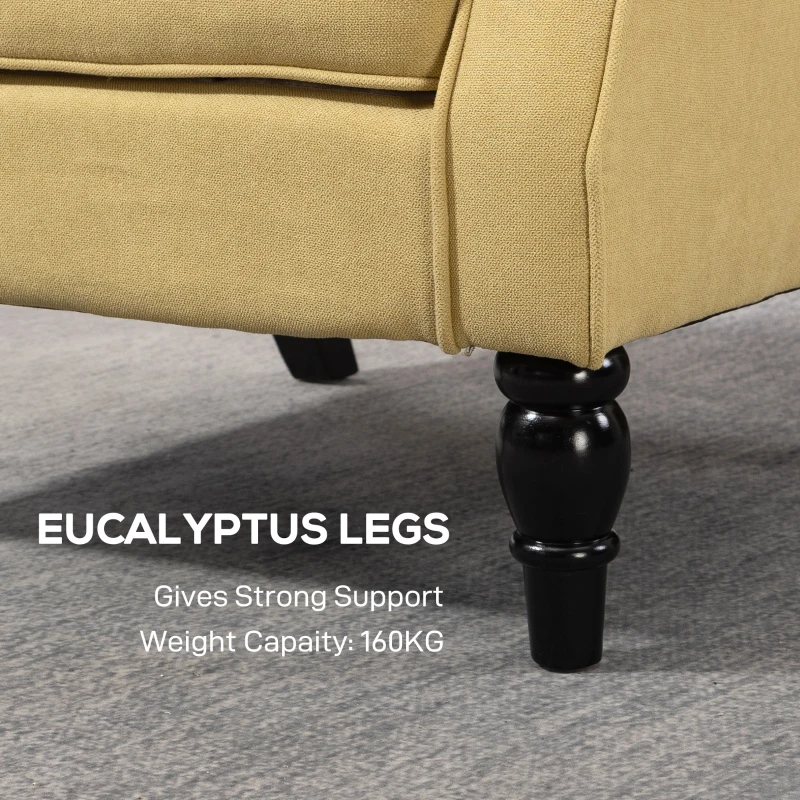 HOMCOM Wingback Accent Chair, Retro Upholstered Button Tufted Occasional Chair for Living Room and Bedroom, Yellow