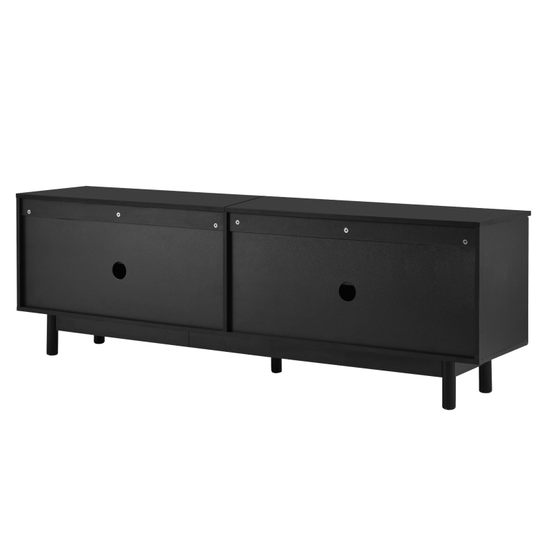 Modern Lowboard TV Cabinet with Push-to-Open Doors and Adjustable Shelves, TV Stand for Living Room, 175L x 38W x 56H cm, Black