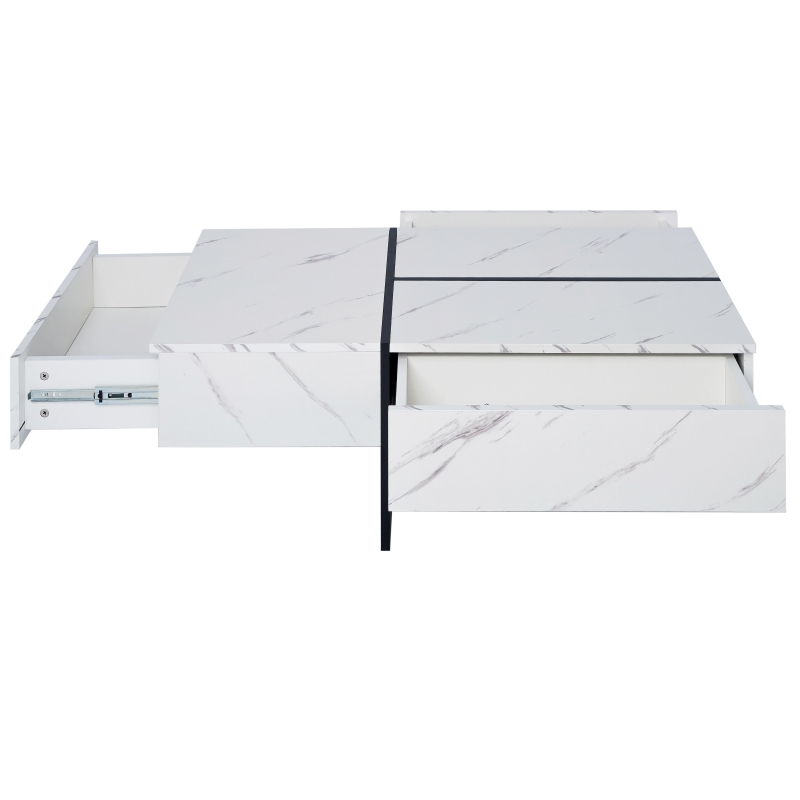 High-Gloss Coffee Table with App-Controlled Colour-Changing LED Lighting, Tea Table with 3 Drawers, 100L x 50W x 34.5H cm, Black+White