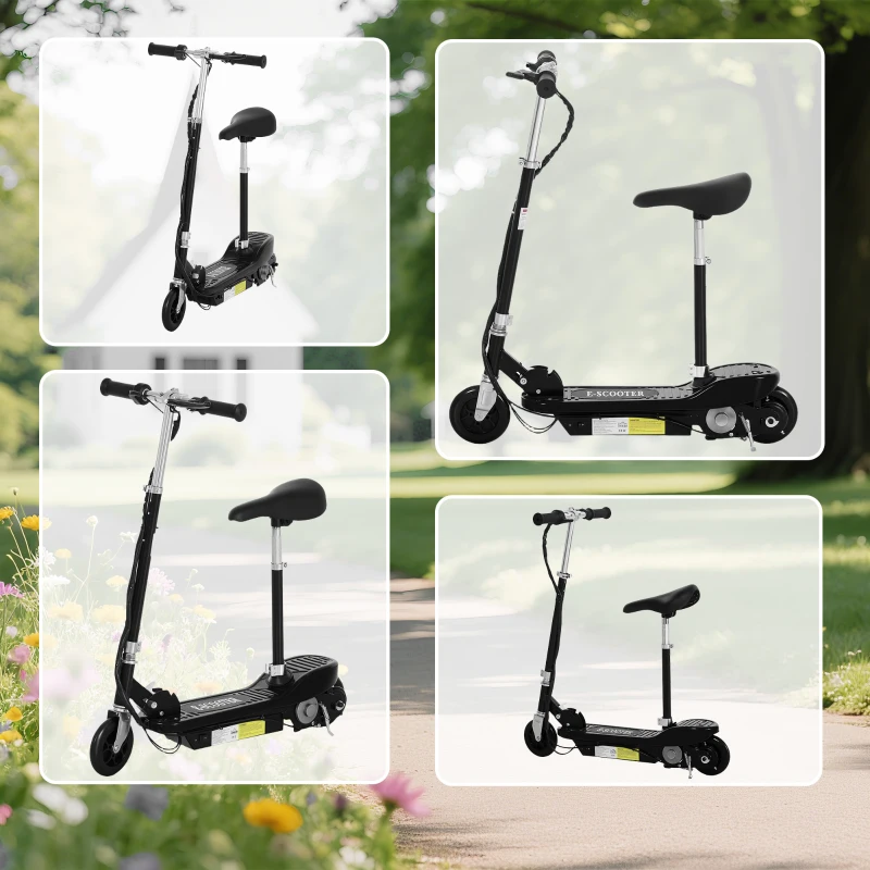 HOMCOM Powered E-Scooter Ride-On, with Brakes, Adjustable Seat, Adjustable Handlebars, Black