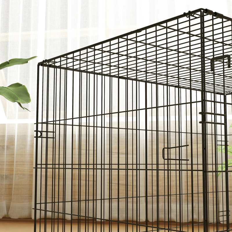 PawHut Gaiola para Cães Caixa de Transporte Dobrável com Alça e Tabuleiro Removível para Cães Almofada Incluída 91x62x68 cm Preto