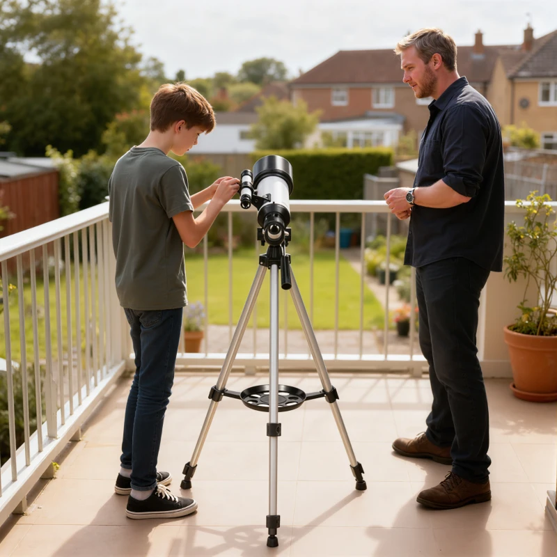 Telescopio astronómico Outsunny 70 mm — 40x/16x, trípode regulable, 80 x 80 x 135 cm, blanco