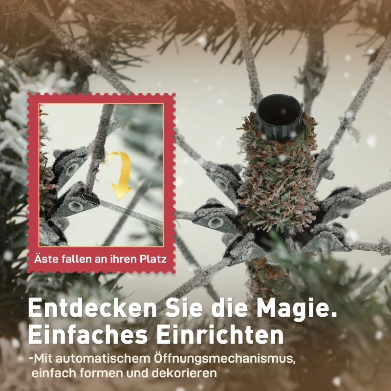 HOMCOM Künstlicher Weihnachtsbaum 180 cm künstlich Tannenbaum mit Schnee, 1976 Spitzen für drinnen