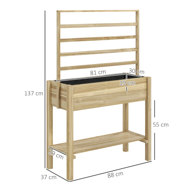 Outsunny Canteiro Elevado com Treliça e Prateleira Pinho Natural 88x37x137 cm