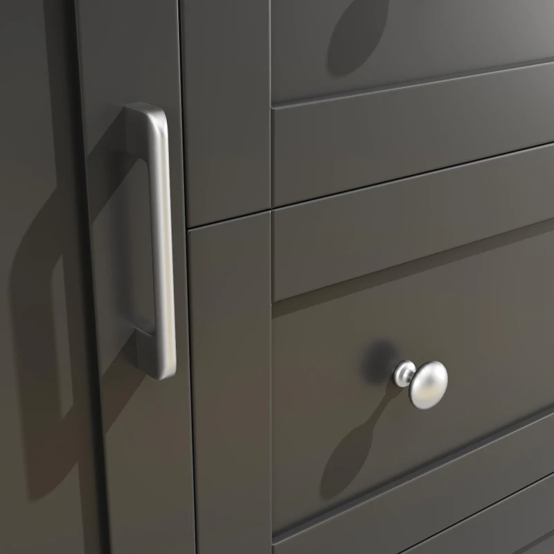 Tall Kitchen Cabinet with Open Middle Shelf and Five Drawers, Large Storage Cupboard for Dining Room, 115L x 40W x 180H cm, Black