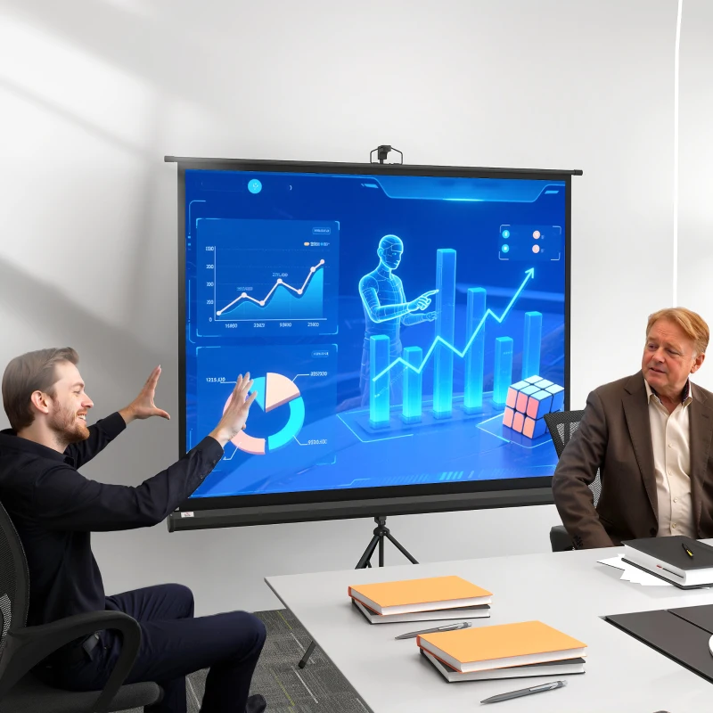 HOMCOM Tela de Projeção 84'' (213 cm) com Tripé Regulável 4:3 Hd para Interior e Exterior