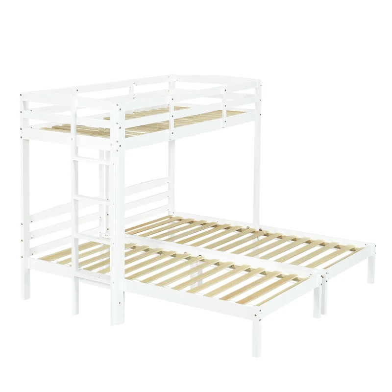 Triple Bunk Bed Space-Saving SleeperSide with Ladder and Bedside Storage, Bed Frame with Safety Rails, 204L x 198W x 162.5H cm, White