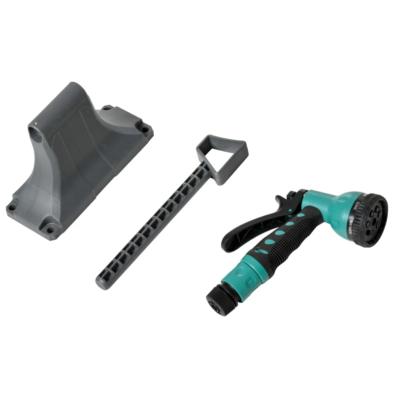 Outsunny Enrolador de Parede 180° com Recolha Automática 15 m + 1,4 m Lança de Rega Incluída Cinza Escuro e Verde