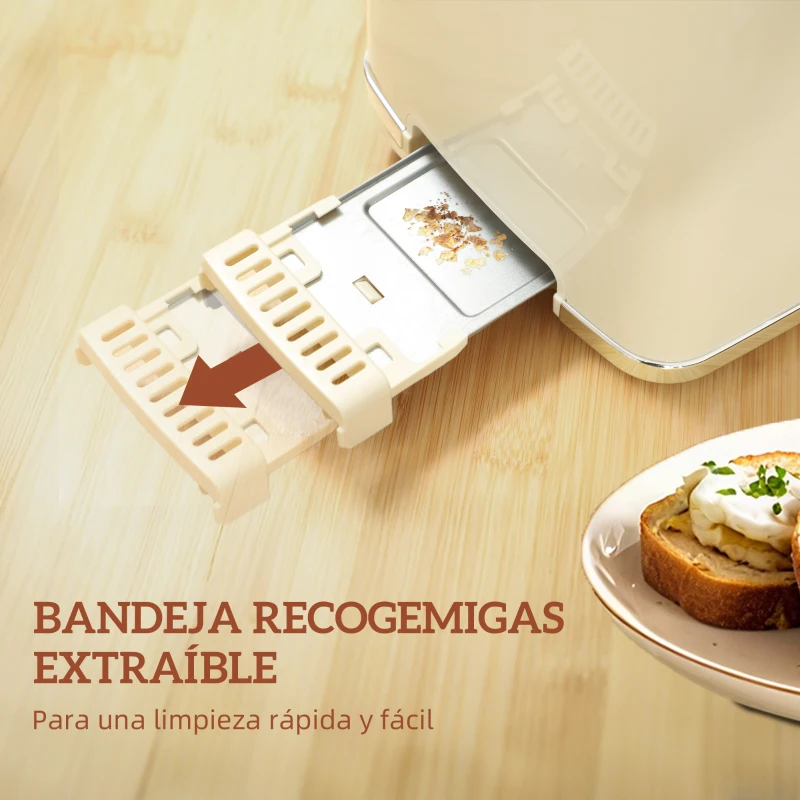 HOMCOM Set Desayuno con Pantalla LED Táctil Hervidor de Agua 1,7L 2200W Tostadora Pan Ranura Ancha 2 Rebanadas Crema