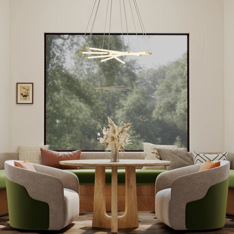 HOMCOM Lámpara de Techo LED 50W — 5 Tubos Ajustables, Moderna, Dorado+Blanco para Salón, Comedor y Cocina