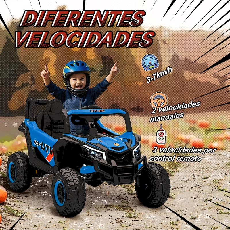 AIYAPLAY Coche Eléctrico para Niños UTV 12V con 2 Motores Control Remoto 2,4G Velocidad hasta 7 km/h Sistema de Suspensión Azul