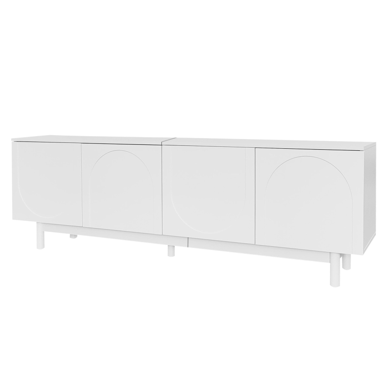 Modern Lowboard TV Cabinet with Push-to-Open Doors and Adjustable Shelves, TV Stand for Living Room, 175L x 38W x 56H cm, White