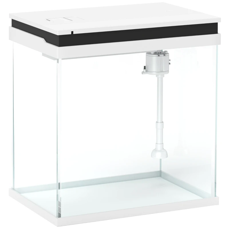 PawHut Aquário de Cristal de 14 L Aquário Pequeno com Sistema de Filtração Iluminação LED 30x20x33 cm Branco