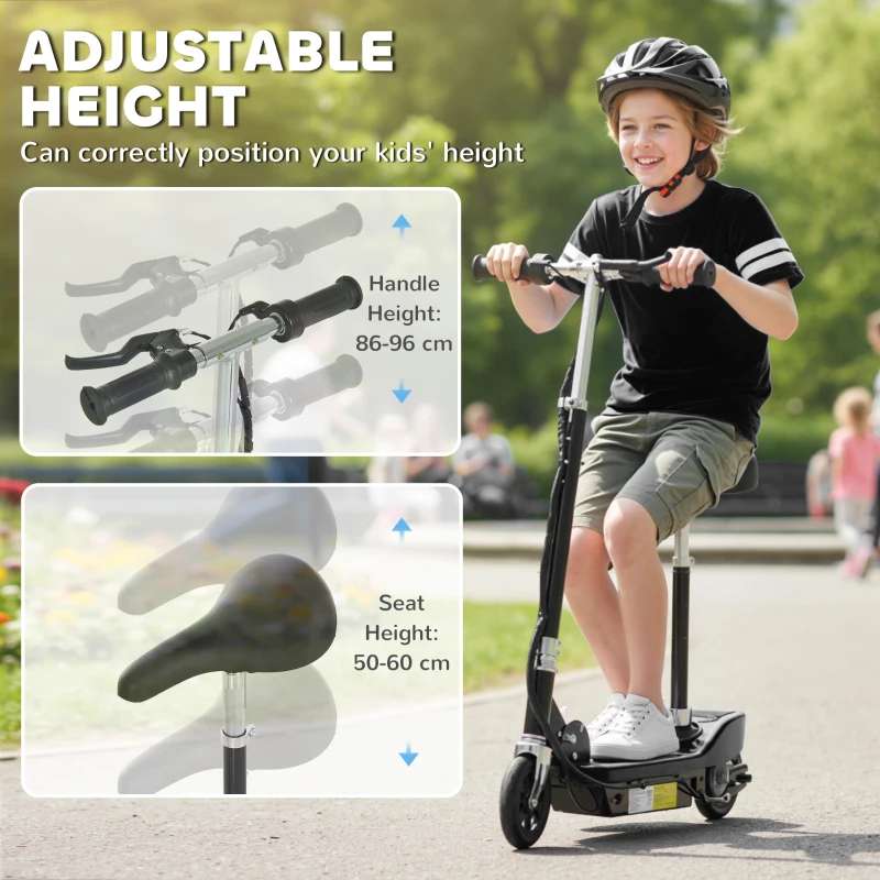 HOMCOM Powered E-Scooter Ride-On, with Brakes, Adjustable Seat, Adjustable Handlebars, Black