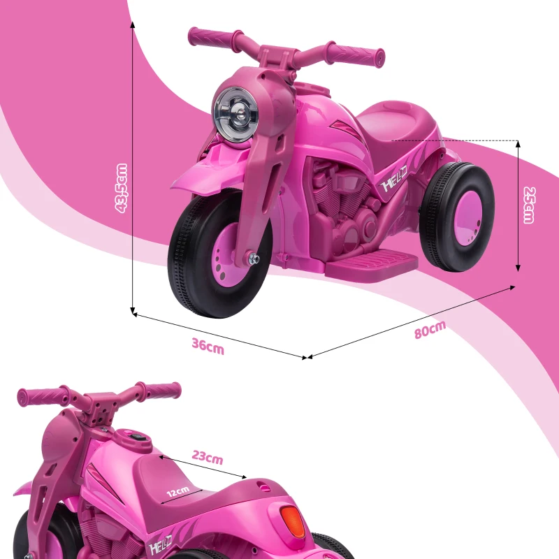 AIYAPLAY Moto Elétrica Infantil 2-5 Anos 3 Rodas 6 V Bolhas Luzes e Sons 80x36x43,5 cm Rosa