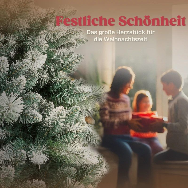 HOMCOM Künstlicher Weihnachtsbaum 180 cm künstlich Tannenbaum mit Schnee, 1000 Spitzen 34 Tannenzapfen Breite Basis