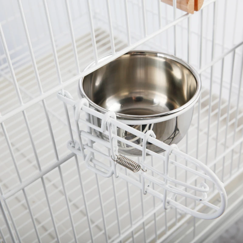 PawHut Grande volière cage à oiseaux design avec mangeoire perchoir suspendu plateau amovible étagère et roulettes 54L x 54l x 153H cm blanc