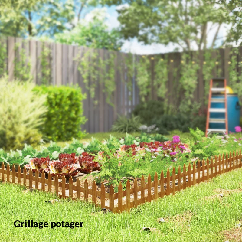 Outsunny Bordures à Planter 12 pcs - Bordures de pelouse - barrières de Jardin en Bois de Sapin pré-huilé - Bordure dim. 60L x 34H cm