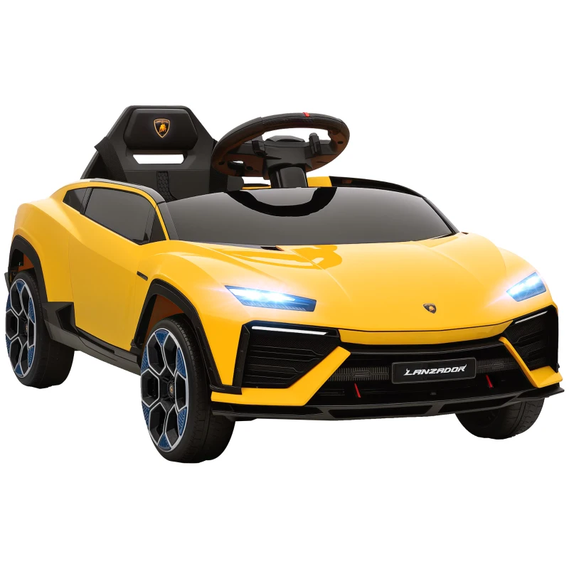 AIYAPLAY Kinder Elektroauto 12V Kinderauto mit 2,4 GHz Fernbedienung, 2 Motor, Hupe, LED, Musik, 101,5 x 49 x 43 cm, Gelb