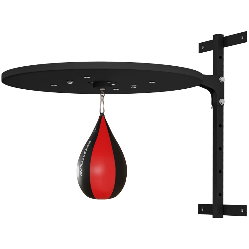 SPORTNOW Punching Ball a Muro con Speed Bag Girevole a 360° e Regolabile su 7 Altezze, Nero e Rosso