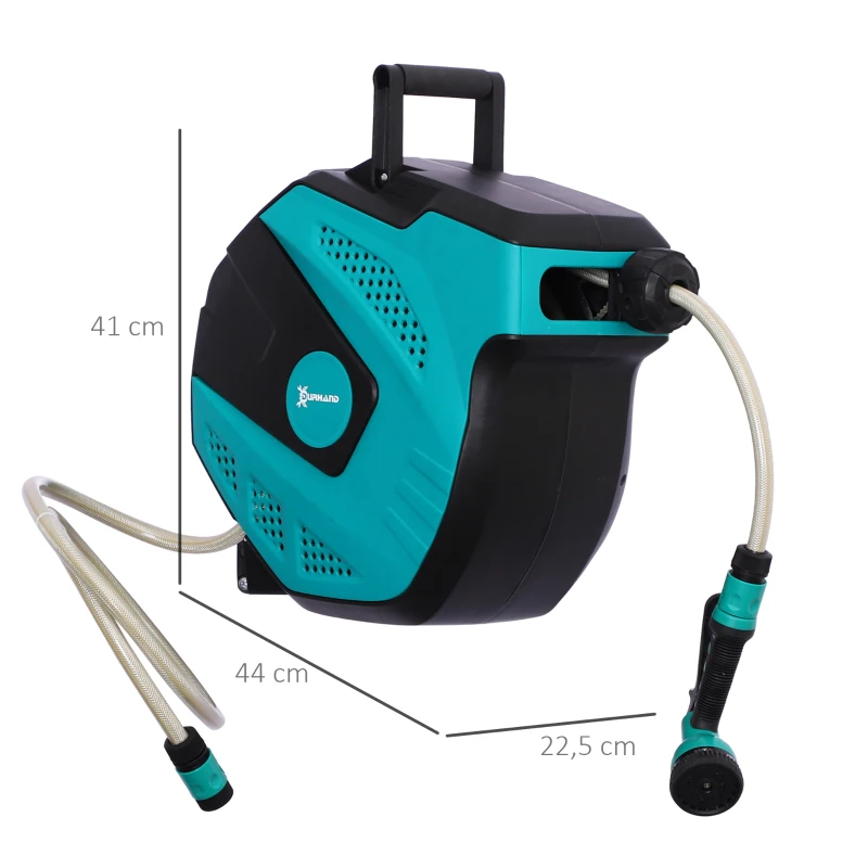 Durhand Enrolador de Parede Automático 180° com Mangueira 15 + 1,5 m e Pistola 7 Modos Preto e Verde