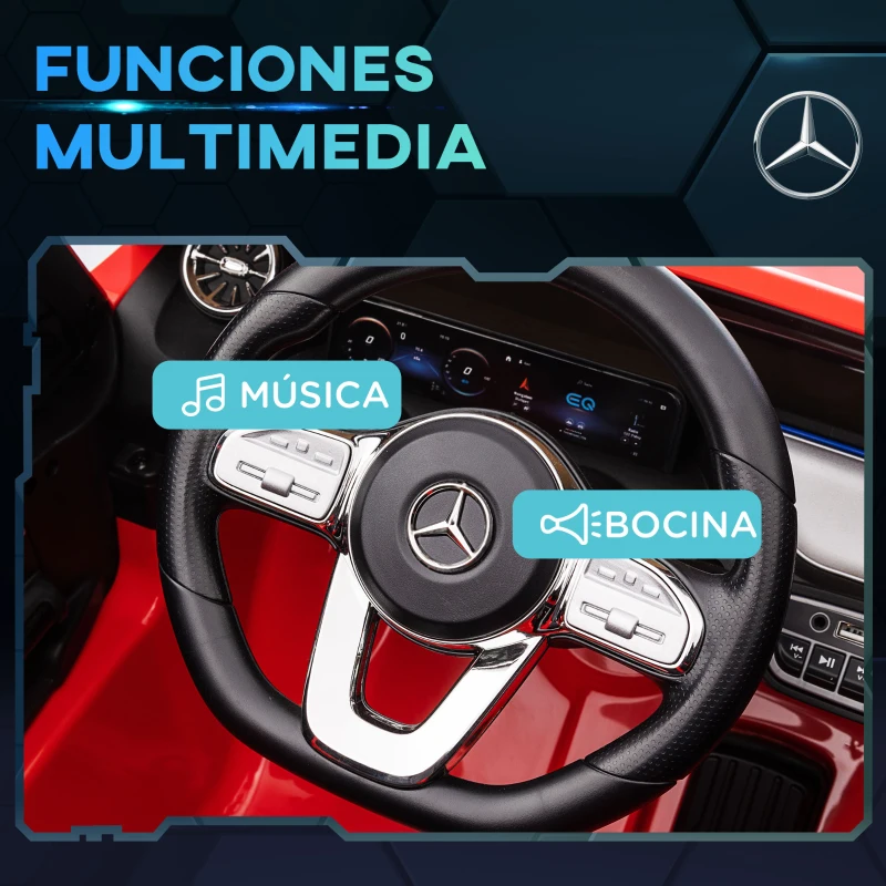 HOMCOM Coche Eléctrico para Niños Mercedes-Benz EQA 12V Control Remoto Música Bocina Velocidad 3-8 km/h 111,5x69x52,5 cm Rojo