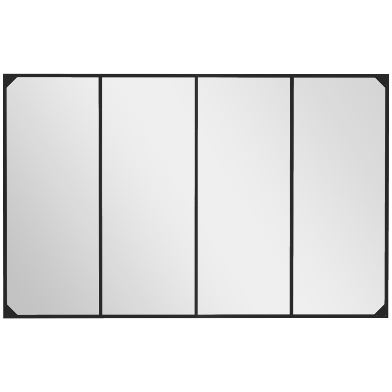 HOMCOM Espelho de Parede Estilo Verrière 109x69 cm Metal Preto 4 Ganchos