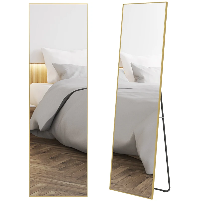 HOMCOM Espejo de Pie Cuerpo Entero de Aleación de Aluminio Espejo de Pared con 2 Formas de Uso Rectangular 50x161,5x2 cm Dorado