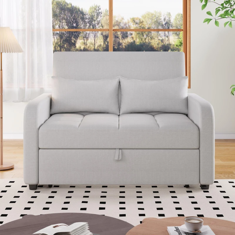 Multifunctional Folding Sofa Bed with Adjustable Backrest and 2 Cushions, Daybed Ideal for Small Flats, 127L x 75-180W x 94H cm, Light Grey