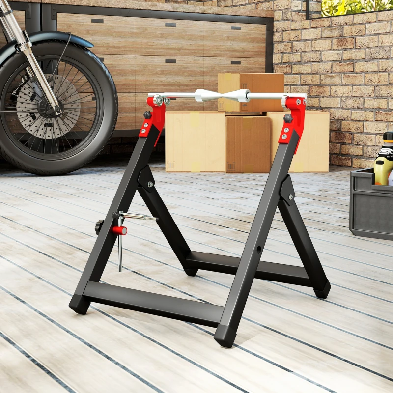 HOMCOM Balanceadora Manual para Rodas de Motocicleta em Alumínio e Aço Balanceamento de Danos nas Rodas Dobrável 40x39,5x40,5cm Preto