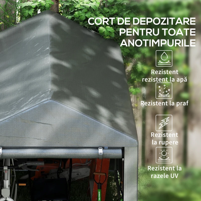 Outsunny Magazie pentru Scule cu Protecție UV și Intrare cu Fermoar, Cort de Garaj, 120x179x165 cm, Gri Închis(m-4)