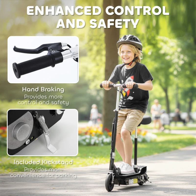 HOMCOM Powered E-Scooter Ride-On, with Brakes, Adjustable Seat, Adjustable Handlebars, Black