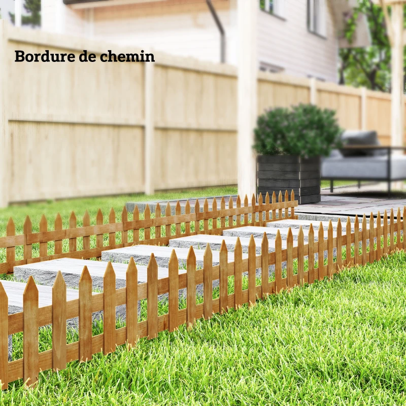 Outsunny Bordures à Planter 12 pcs - Bordures de pelouse - barrières de Jardin en Bois de Sapin pré-huilé - Bordure dim. 60L x 34H cm