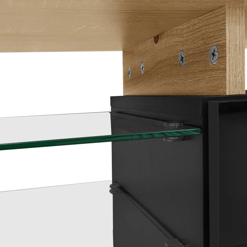 Modern TV Cabinet with LED Lighting and Storage Compartments, TV Stand for Living Room, 170L x 33W x 33.5H cm, Black+Natural