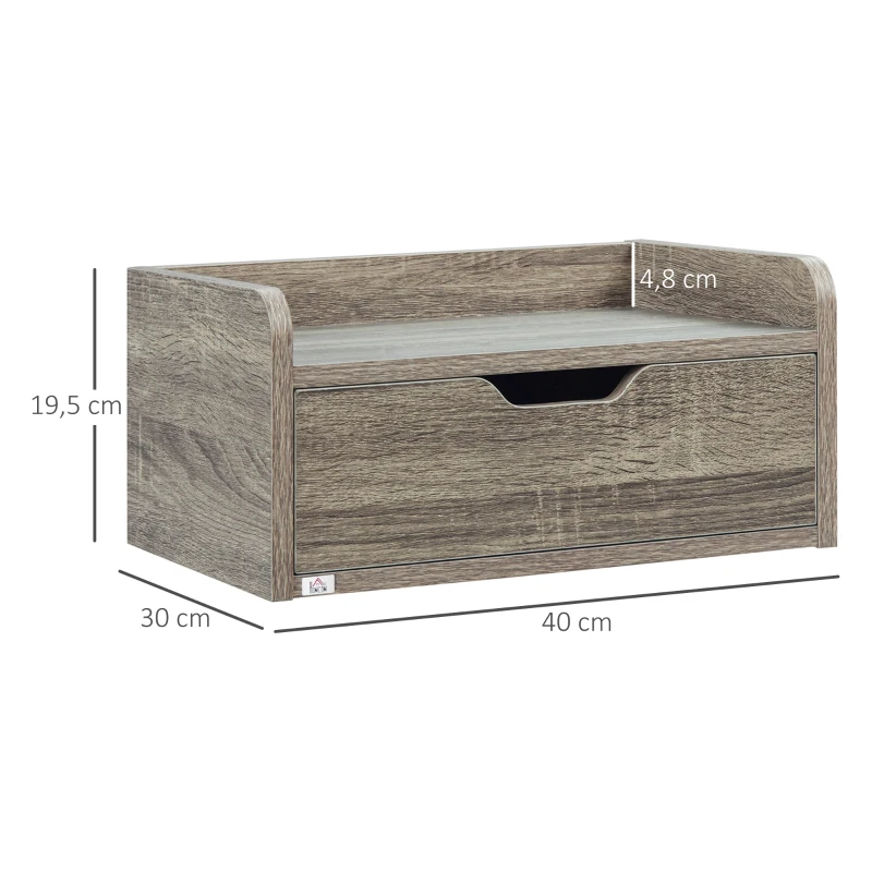 HOMCOM Conjunto 2 Mesas de Cabeceira Murais Suspensas com Gaveta 40x30x19,5 cm Cinza