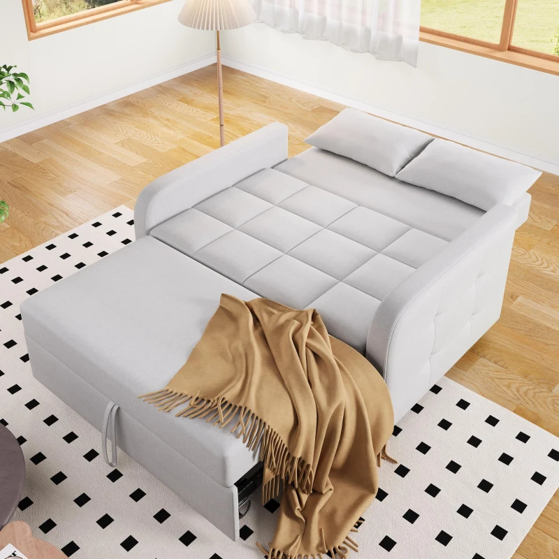 Multifunctional Folding Sofa Bed with Adjustable Backrest and 2 Cushions, Daybed Ideal for Small Flats, 127L x 75-180W x 94H cm, Light Grey