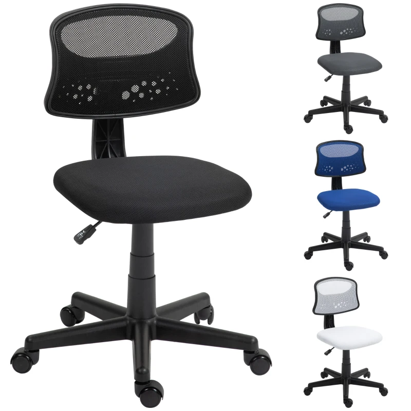 HOMCOM Silla de Oficina sin Brazos Silla de Escritorio Giratoria con Respaldo de Malla Transpirable Altura Ajustable Negro