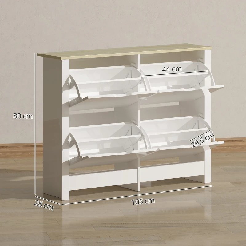 HOMCOM Sapateira 16 Pares 4 Portas Basculantes Design Bicolor 105x26x80 cm Branco