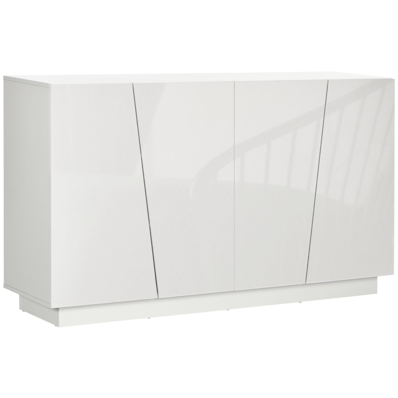 HOMCOM Armário Branco Brilhante 150x40x88 cm Portas Geométricas e Prateleira Ajustável