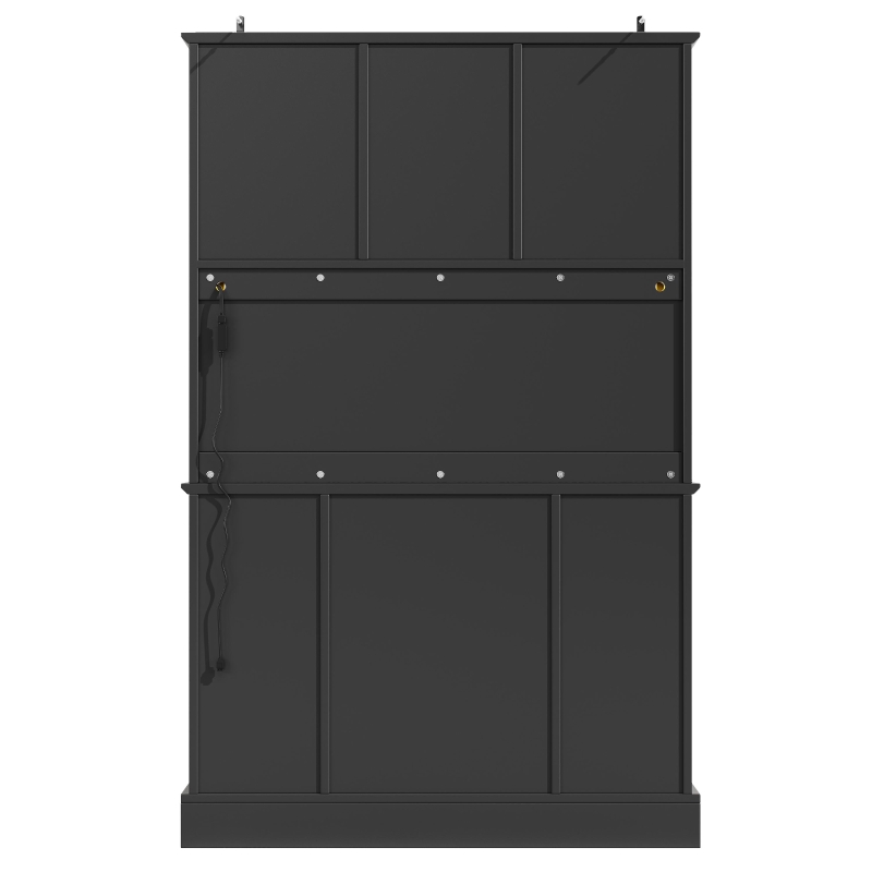 Tall Kitchen Cabinet with Open Middle Shelf and Five Drawers, Large Storage Cupboard for Dining Room, 115L x 40W x 180H cm, Black