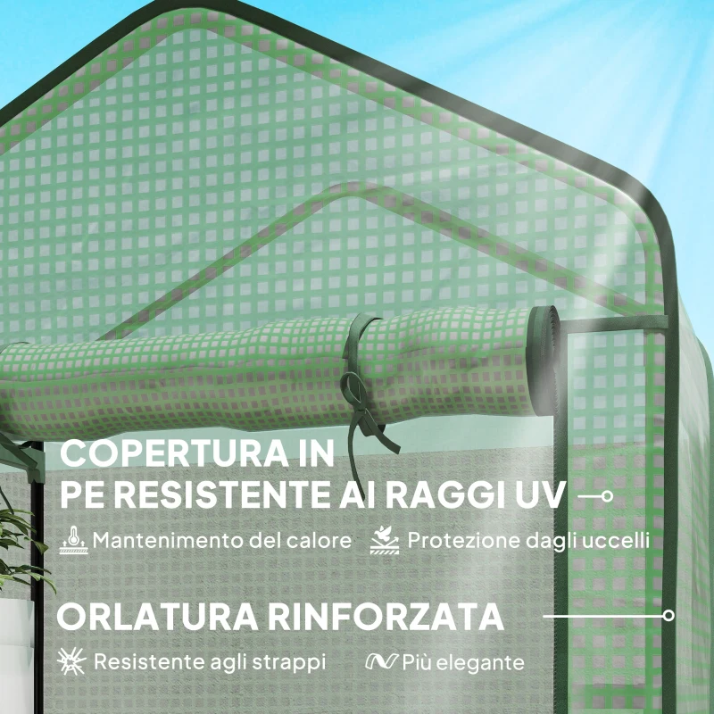 Outsunny Serra a Casetta a 5 Livelli con Ingresso Avvolgibile, in Acciaio e Polietilene, 90x49x193 cm, Verde