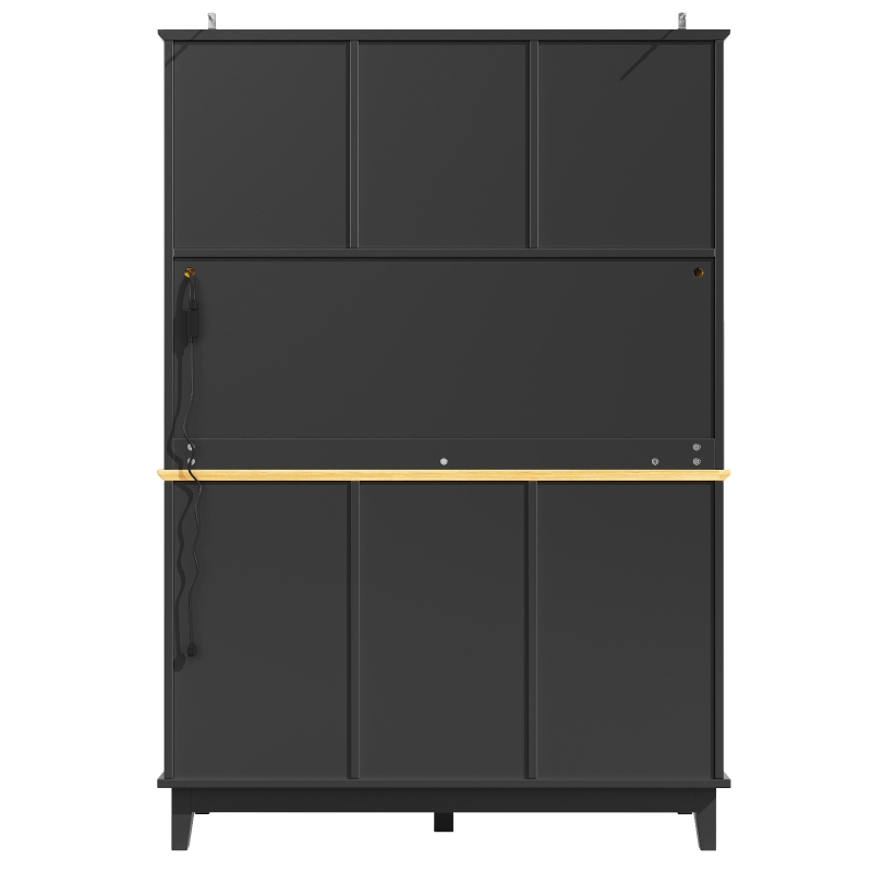 Tall Kitchen Sideboard Cabinet with App-Controlled Changing LED Lighting, Cupboard with Open Display Shelf, 120L x 40W x 180H cm, Black